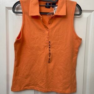 NWT, orange, short sleeve collard top.